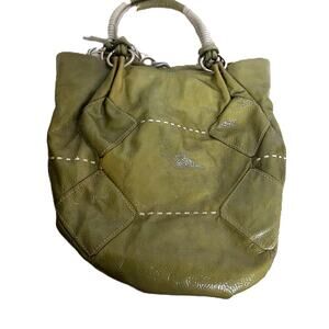 Stefano Bravo Vintage Green Leather Fringe Tassel Stitch Shoulder Hobo Bag READ